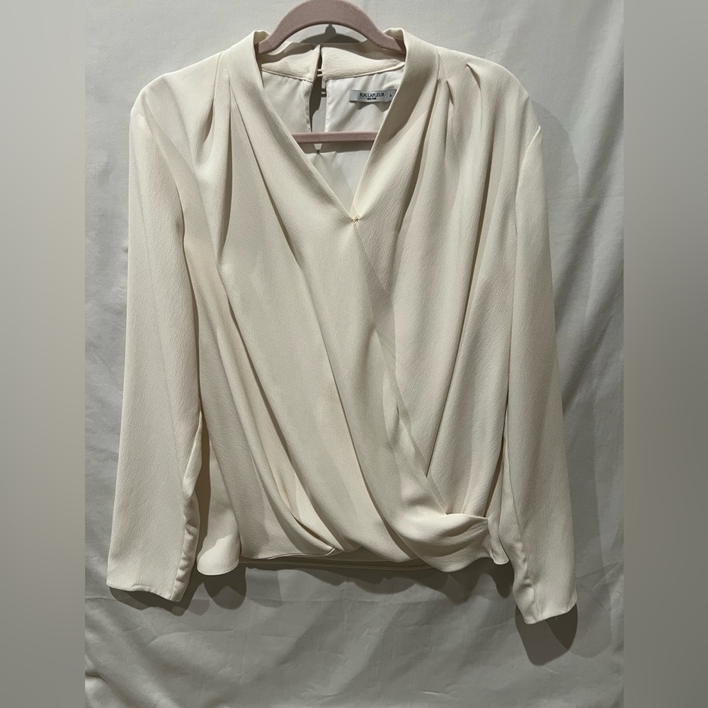 MM. Lafleur Cream Draped V-Neck Wrap Blouse